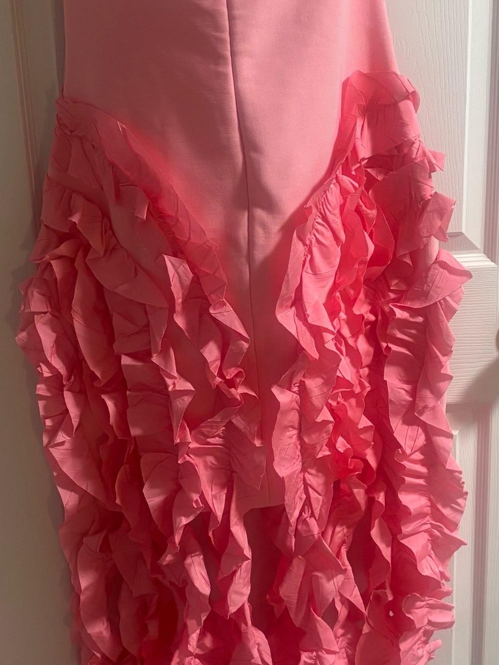Strapless Ruffled Pink Evening Dress - Picture 2 of 4